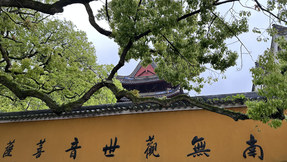 Guanyin calligraphy beneath the trees on Putuo Shan